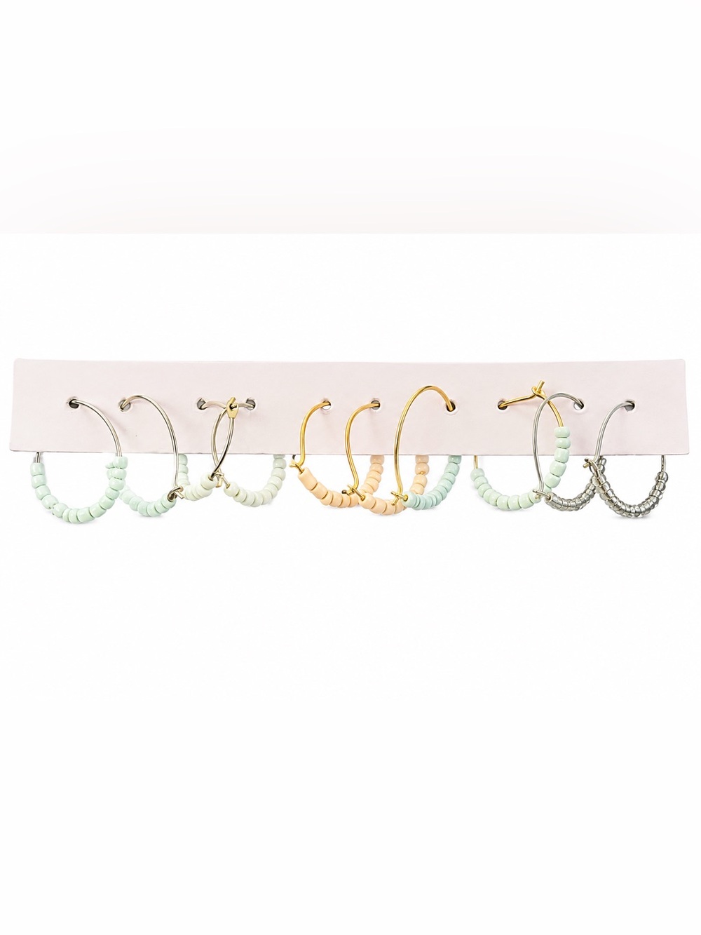 5 Pair Beaded Hoop Earrings Set Pastel Mint Peach Silver Gold Tone